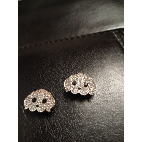 Rhinestone Beagle Dog Stud Earrings Amber White - Picture 5 of 5